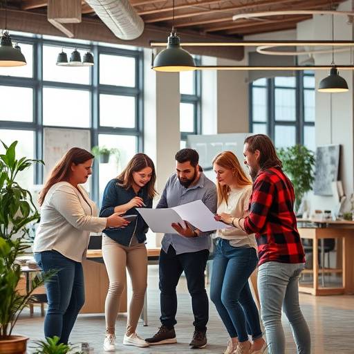 Illustratie van een team dat samenwerkt aan een creatief project